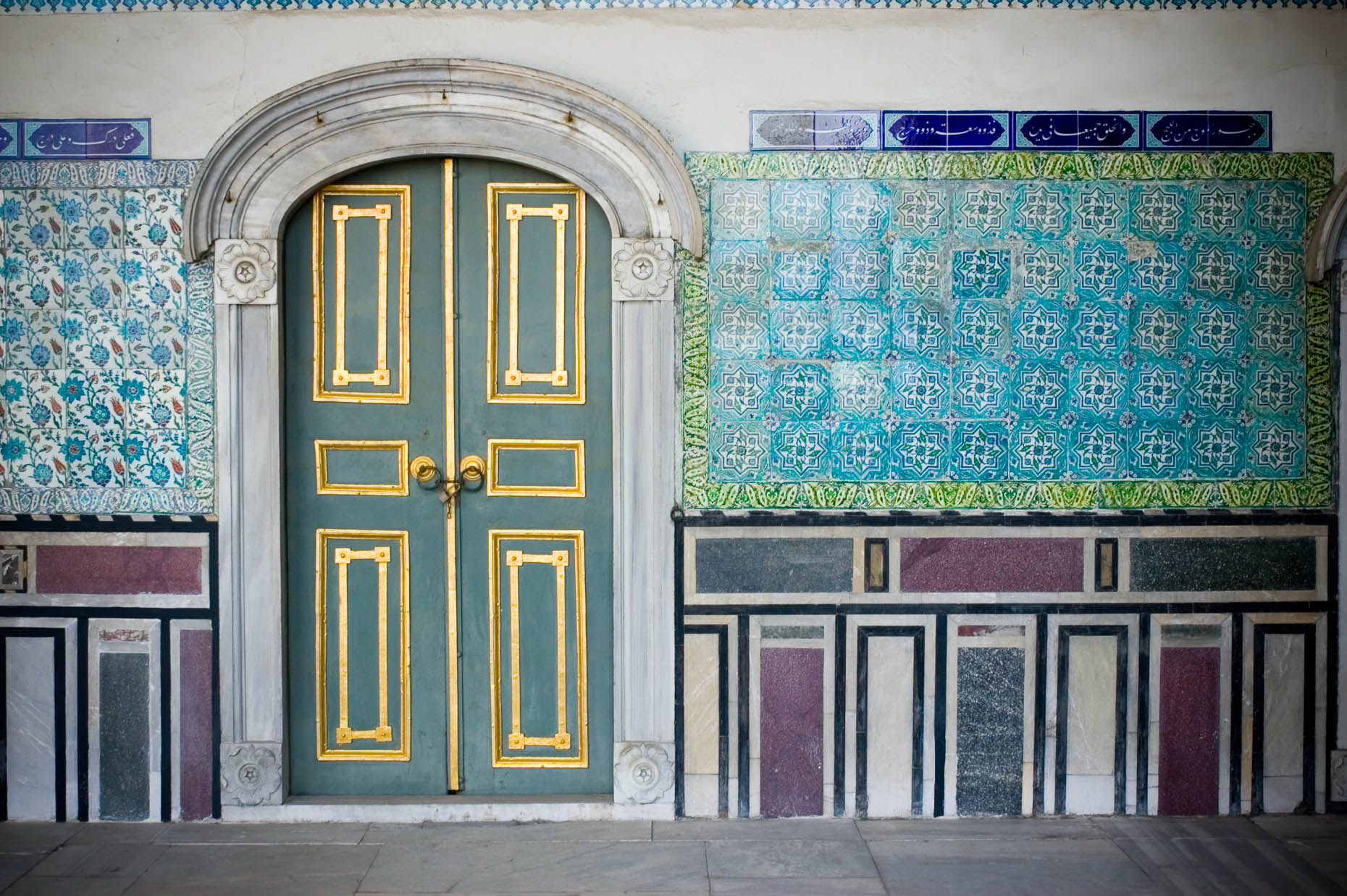 Intricate mosaic tile doorway at Hagia Sophia Mosque, Istanbul Turkey.