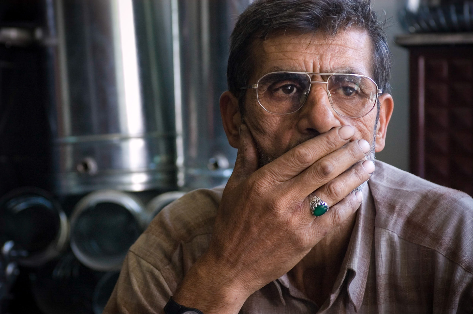 Portrait of older metal worker in Grand Bazaar, Konya, Turkey. 