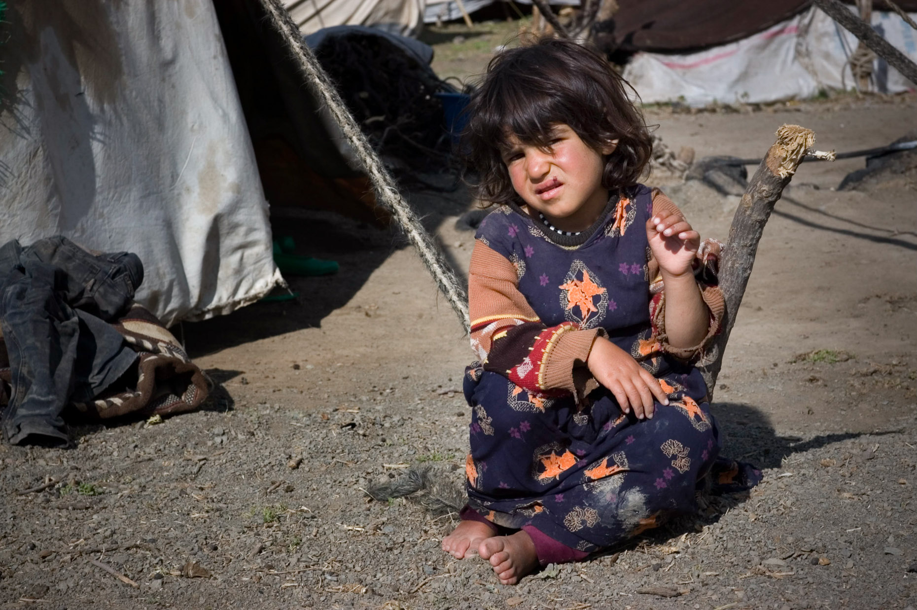 Portrait of little girl in nomadic Kurdish mountain village. 