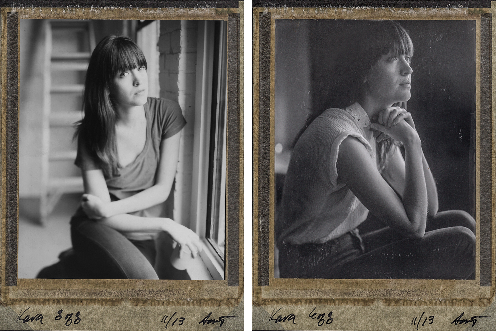 Polaroid of young woman near a window