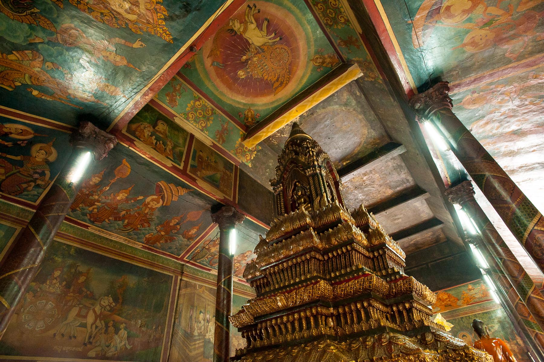 Faded interior of Buddhist Temple, Phnom Penh Cambodia. 