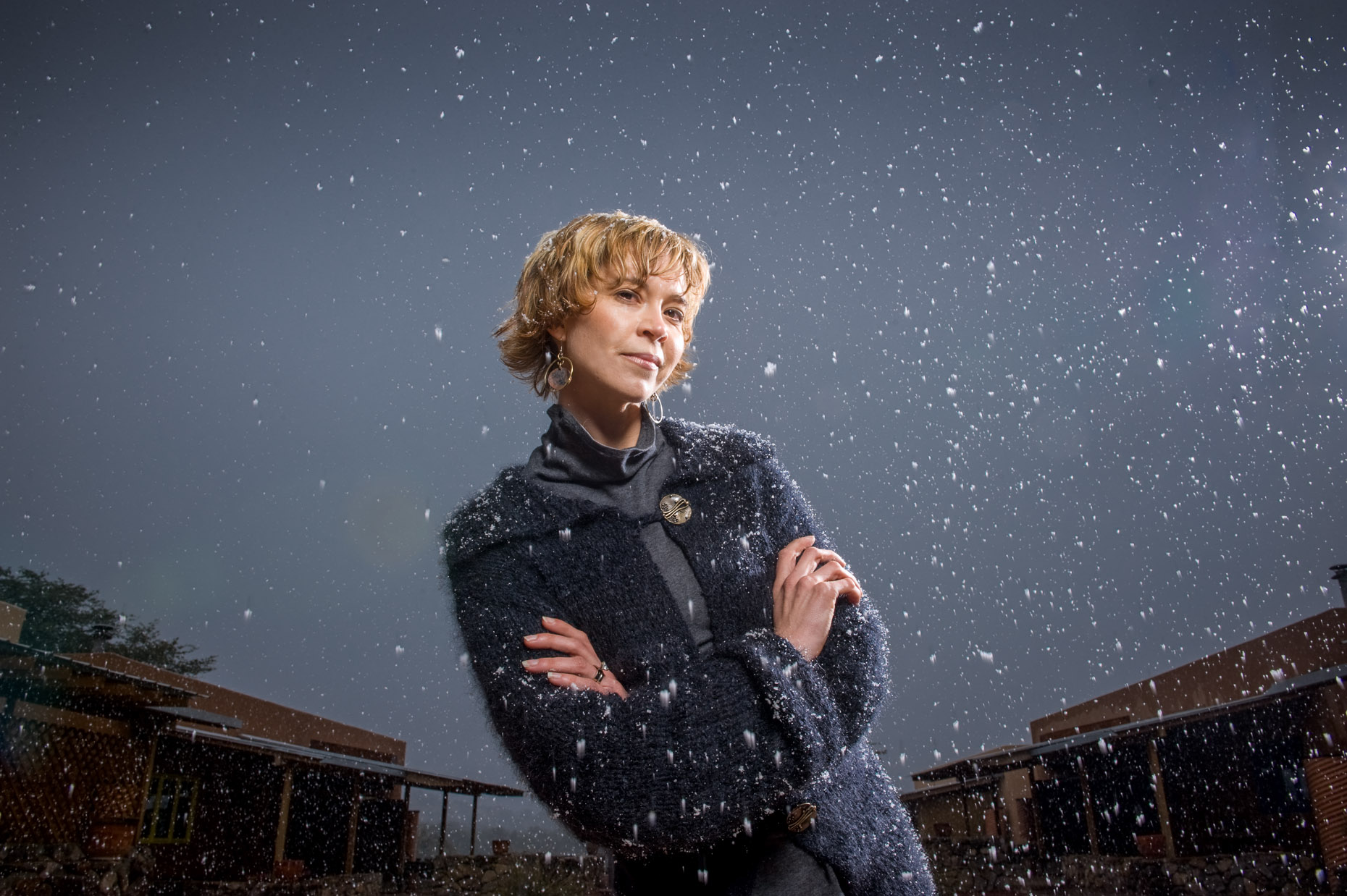Dramatic fashion portrait of woman in snow