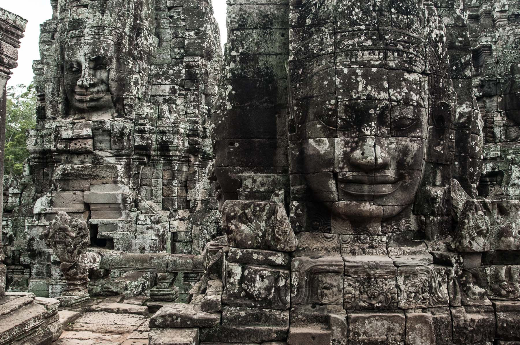 Smiling carved faces of Bayon temple, Siem Reap Cambodia. 
