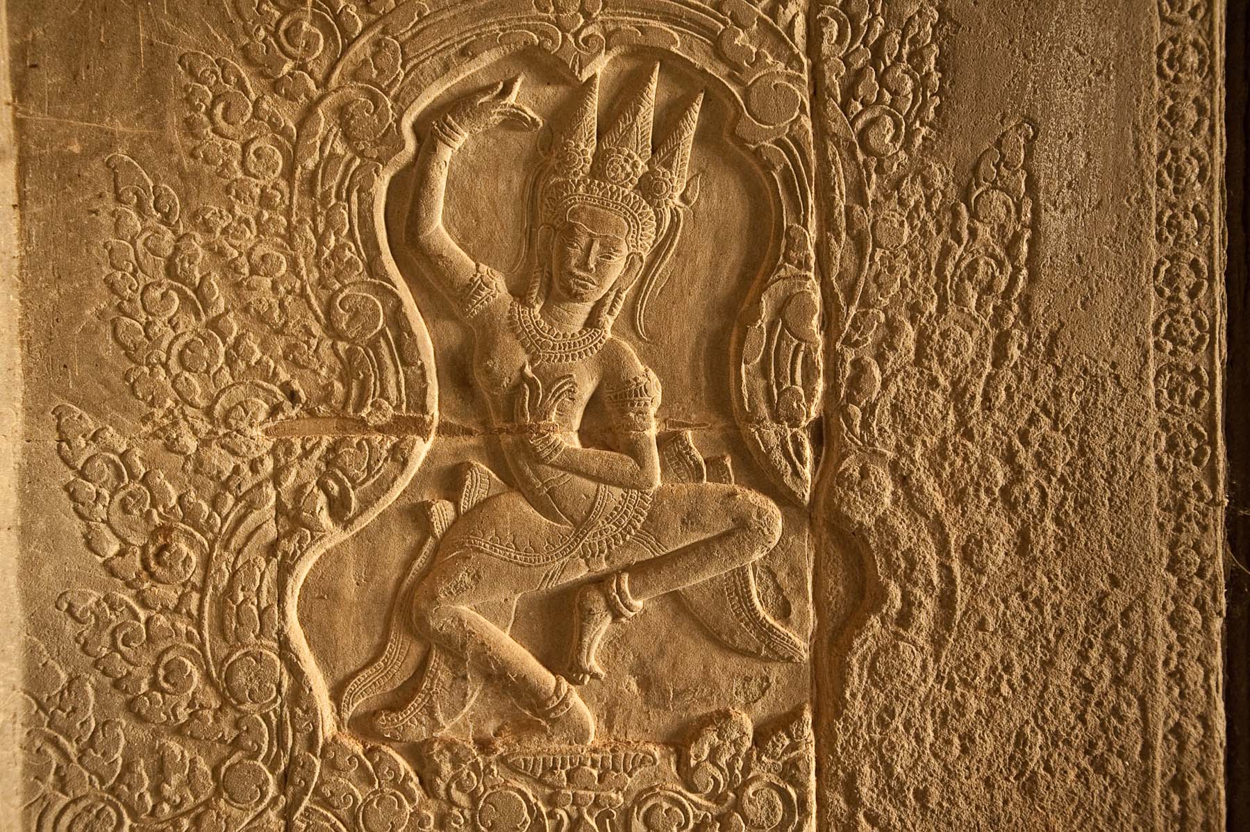 Apsara dancer carving, Ankor Wat temple,  Siem Reap Cambodia.